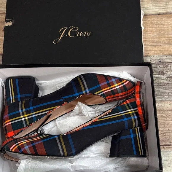 J.Crew Stewart Plaid Heels $148 New! 7.5 - Picture 3 of 10